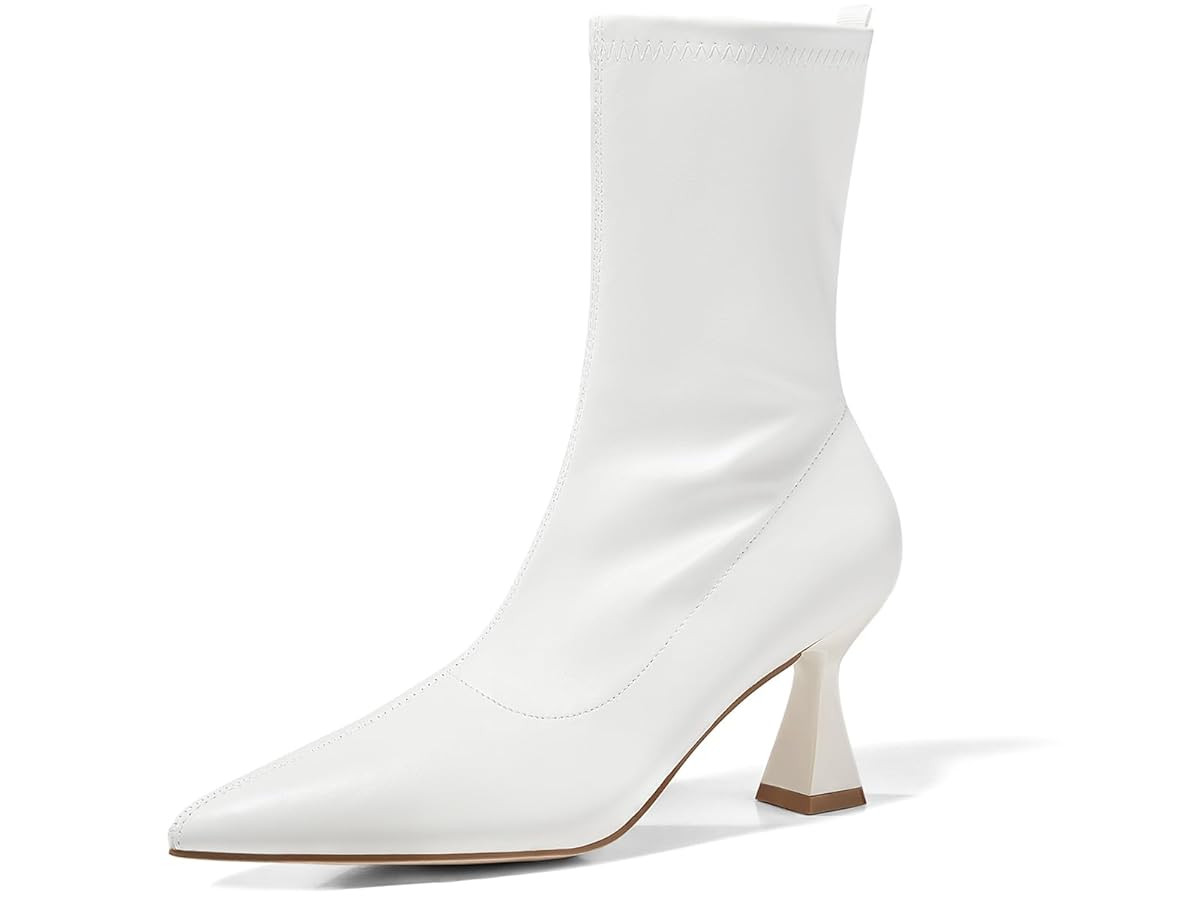 Coutgo Womens Ankle Boots Pointed Toe Low Kitten Heel Side Zipper Office Dress Fall Booties Shoes | Amazon (US)