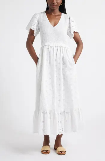 Eyelet Smocked Flutter Sleeve Maxi Dress | Nordstrom