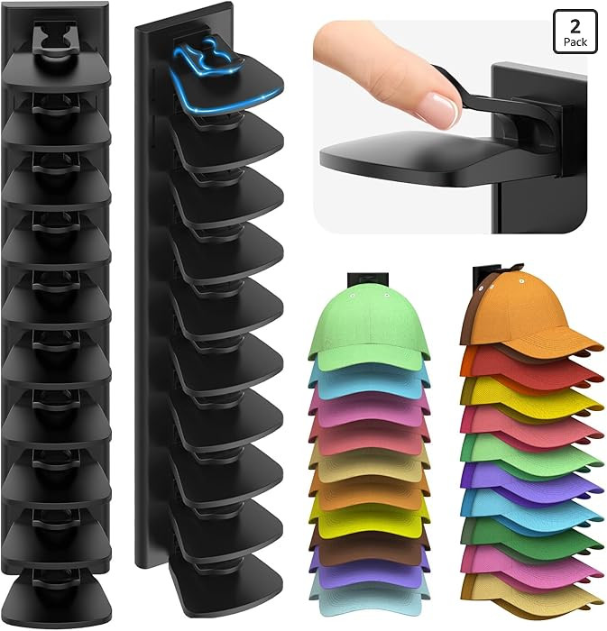 Organizador de sombreros para gorras de béisbol, paquete de 2, sostiene hasta 40 sombreros, esta... | Amazon (US)