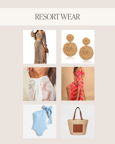 Resort wear for spring break fashion 

Raffia bag, blue swimsuit, lace cover up 

#LTKSeasonal