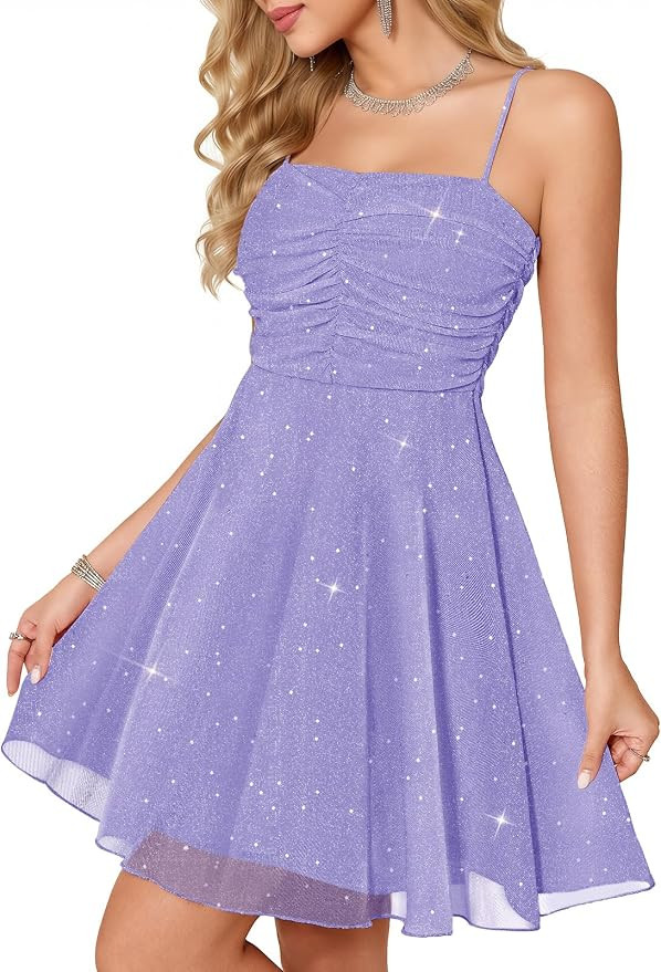 Meetjen Women's Sparkly Cocktail Dress A Line Ruched Tulle Sequin Short Prom Dresses for Teens 20... | Amazon (US)