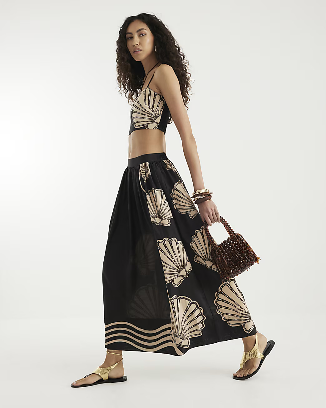 Black Printed Beach Maxi Skirt | River Island UK & IE