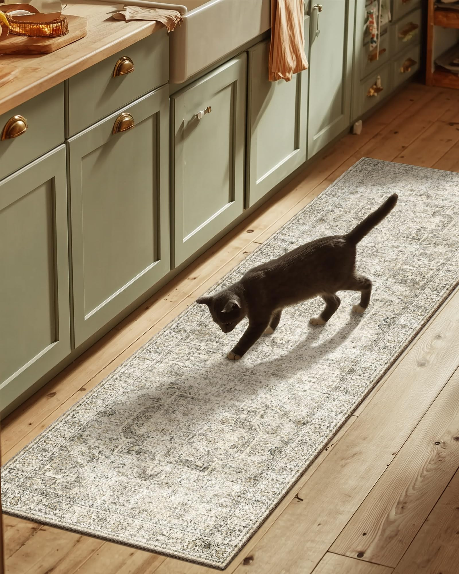 Machine Washable Kitchen Runner Rugs: 2'6"x8' Hallway Rug Non Slip Low Pile Stain Resistant Soft ... | Amazon (US)
