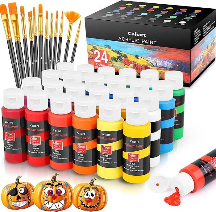 Caliart 24 Colors Acrylic Paint Set with 12 Brushes, Art Craft Paints Gifts Trendy Stuff for Adul... | Amazon (US)