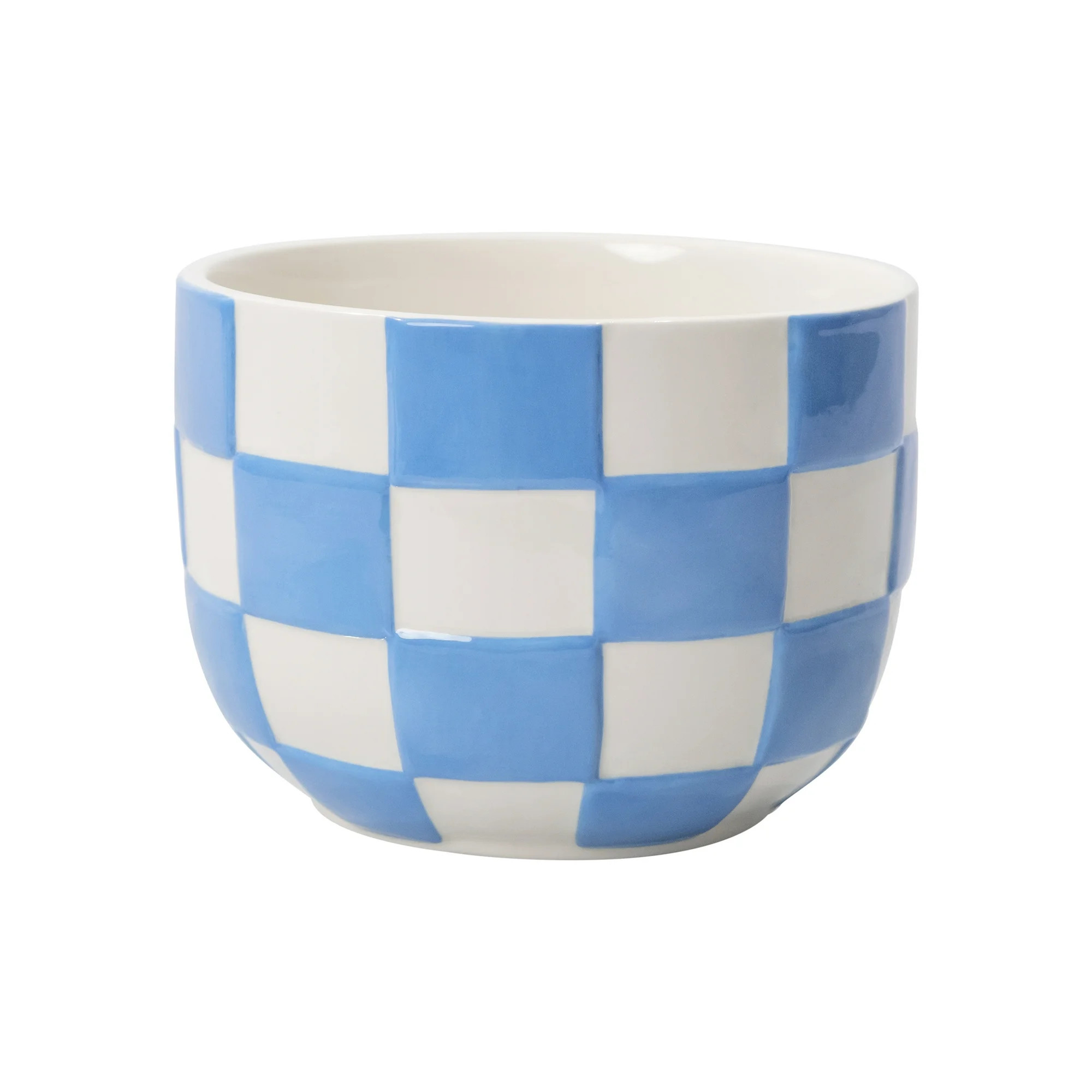 Mainstays Lennon 6" x 6" x 4.5" Round Blue Checkered Ceramic Planter | Walmart (US)