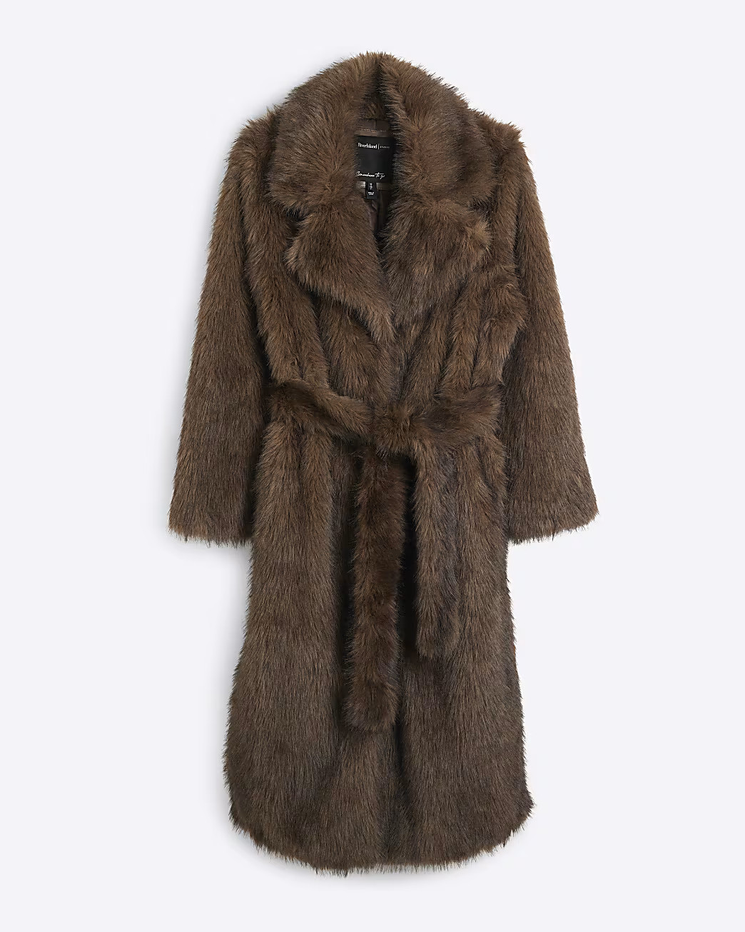 Brown Belted Longline Faux Fur Coat | River Island UK & IE