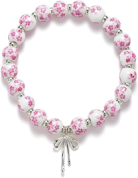 Beads Bow Charm Bracelet for Women Flower Vintage Bracelet Handmade Stretch Gold Beaded Dainty Ro... | Amazon (US)