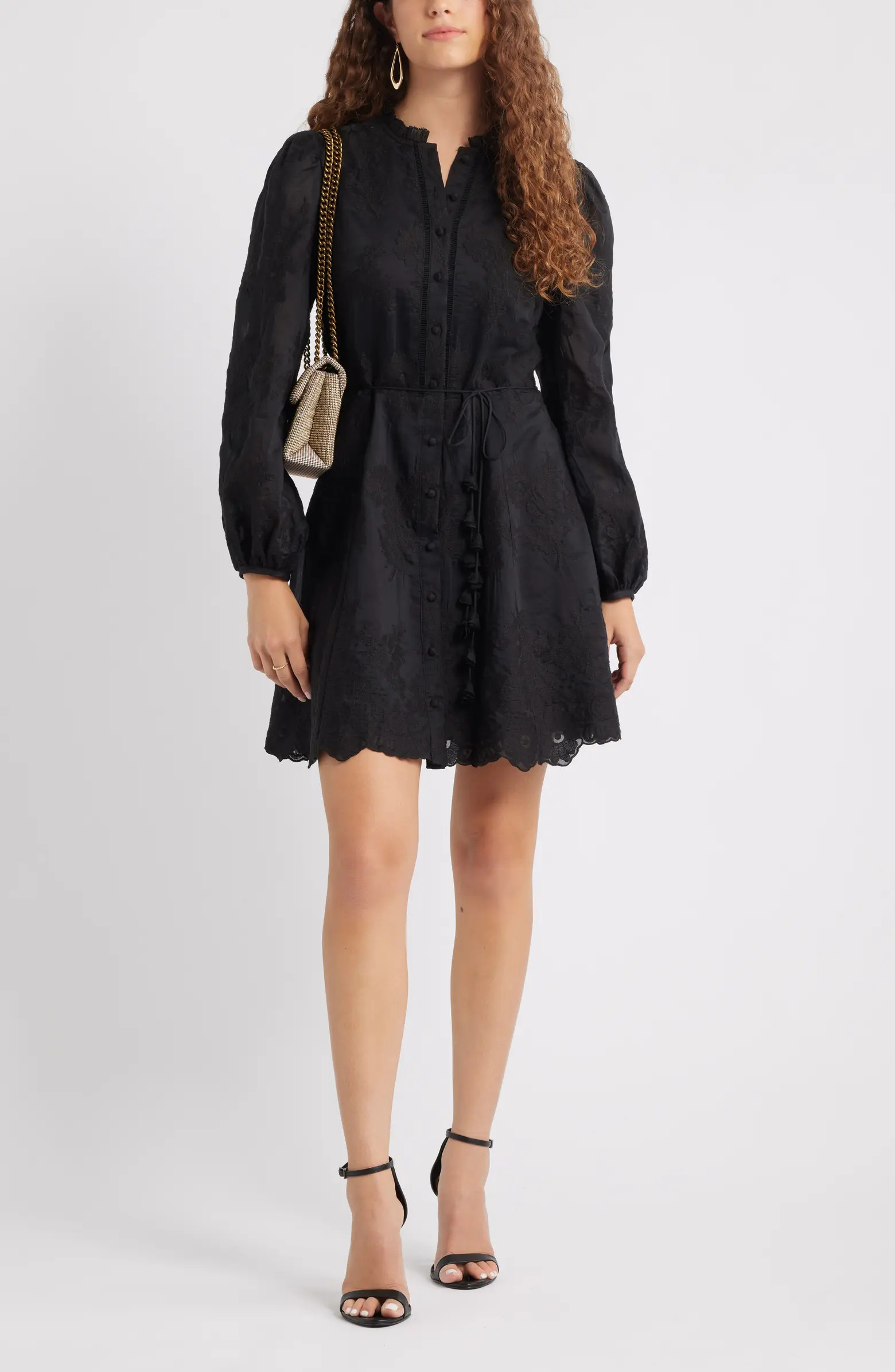 Ruffle Collar Embroidered Long Sleeve Dress | Nordstrom Rack