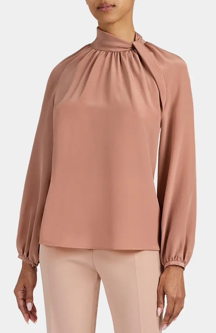 Dakota Silk Mock Neck Blouse with Long Lantern Sleeves | Nordstrom
