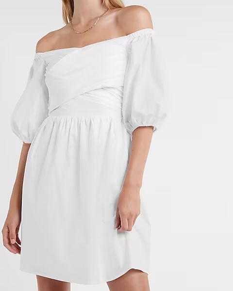 Cross Front Off The Shoulder Puff Sleeve Dress | Express