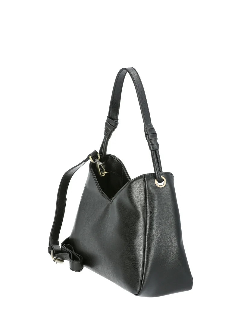 Time and Tru Women's River Faux Leather Small Hobo Shoulder Bag, Black | Walmart (US)