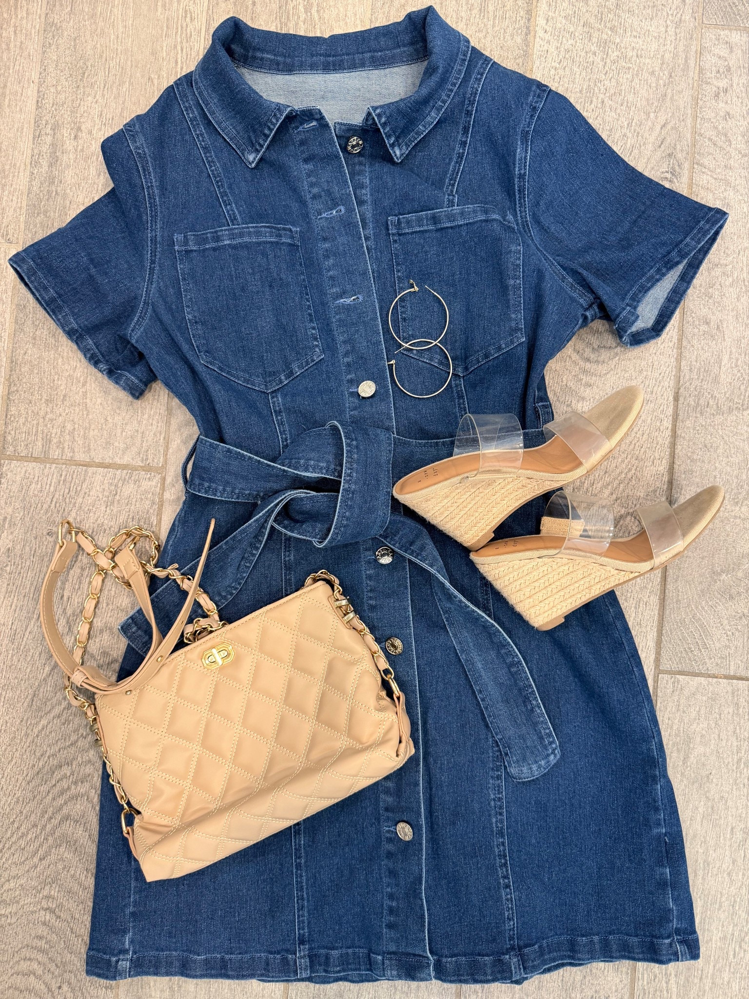 Outfitbstaple perfect for travel, lunch with friends and just about anything else- add sneakers for a more casual
Vibe - denim dresses are a great wardrobe staple, clear wedges , neutral accessories 

#LTKOver40 #LTKootd #LTKgrwm