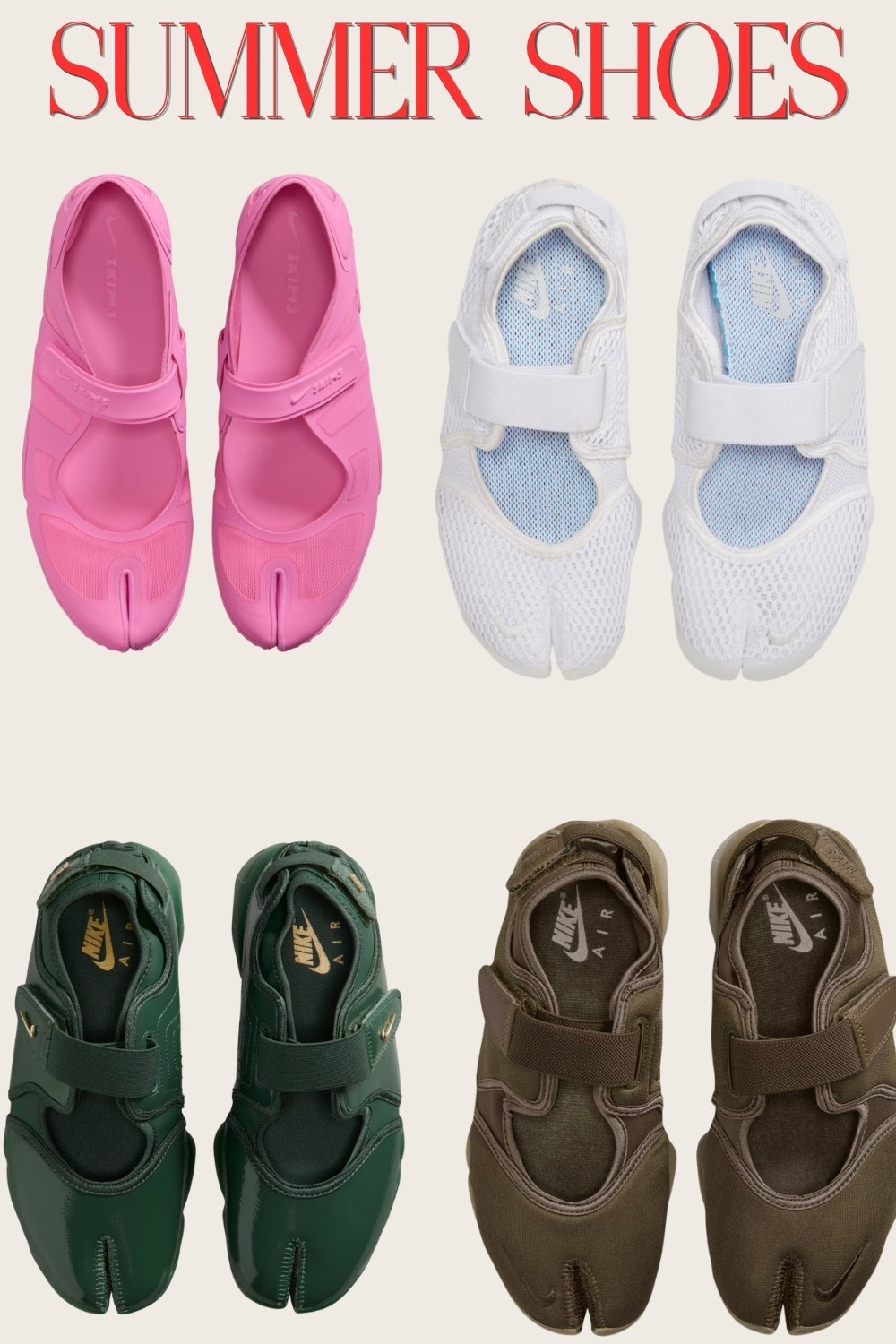 the IT girl sneaker of summer 2026 

Nike Air Rift
Women's Shoes

The Air Rift pairs the gracefulness of ballet flats with its distinct split-toe design and the all-day, everyday comfort that comes with Nike Air cushioning. Debuting in '96 as a forward-thinking running shoe, today it's a go-to choice when you're bridging the gap between casual and elegant.
The Air Rift pairs the gracefulness of ballet flats with its distinct split-toe design and the all-day, everyday comfort that comes with Nike Air cushioning. Debuting in '96 as a forward-thinking running shoe, today it's a go-to choice when you're bridging the gap between casual and elegant. 

Benefits
* Hook-and-loop straps at the midfoot and heel give you a personalized fit.
* Nike Air unit in the heel combines with plush foam for a soft feel.
* Rubber detailing on the outsole features rugged tread for added durability and traction.
* The upper features a blend of elastane, polyester and nylon materials for a flexible fit.

Nike Air Rift
Nike Air Rift women
Nike Air Rift outfit ideas
viral Nike shoes 2026
tabi sneakers trend
split toe sneakers
women’s Nike sneakers
street style sneakers
cool girl sneakers
trendy summer sneakers
Nike fashion sneakers
Air Rift aesthetic
comfortable trendy shoes
minimalist sneaker style
Y2K sneaker trend
fashion TikTok shoes

#NikeAirRift
#AirRift
#NikeWomen
#SneakerTok
#FashionTikTok
#ViralShoes
#StreetStyle
#SneakerStyle
#TabiShoes
#SummerStyle
#OOTD
#CoolGirlStyle
#SneakerHead
#NikeStyle
#TrendingShoes
#FashionFinds
#TikTokFashion
#CasualStyle
#MinimalStyle
#WomenSneakers

#LTKActive #LTKootd #LTKgrwm