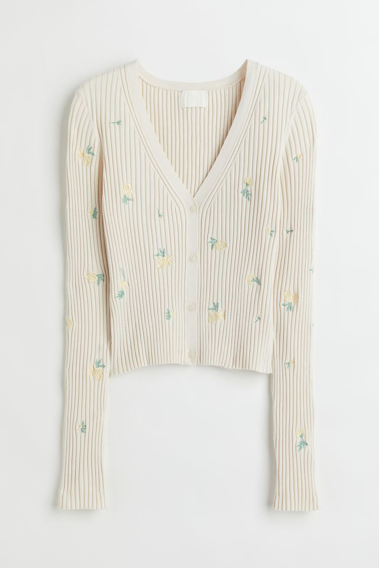 Ribbed Cardigan with Embroidery | H&M (US)