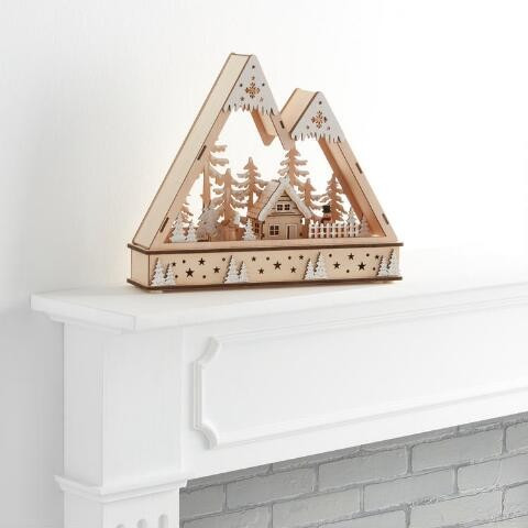 Laser Cut Wood Mountain Shadow Box Scene LED Light Up Decor | World Market
