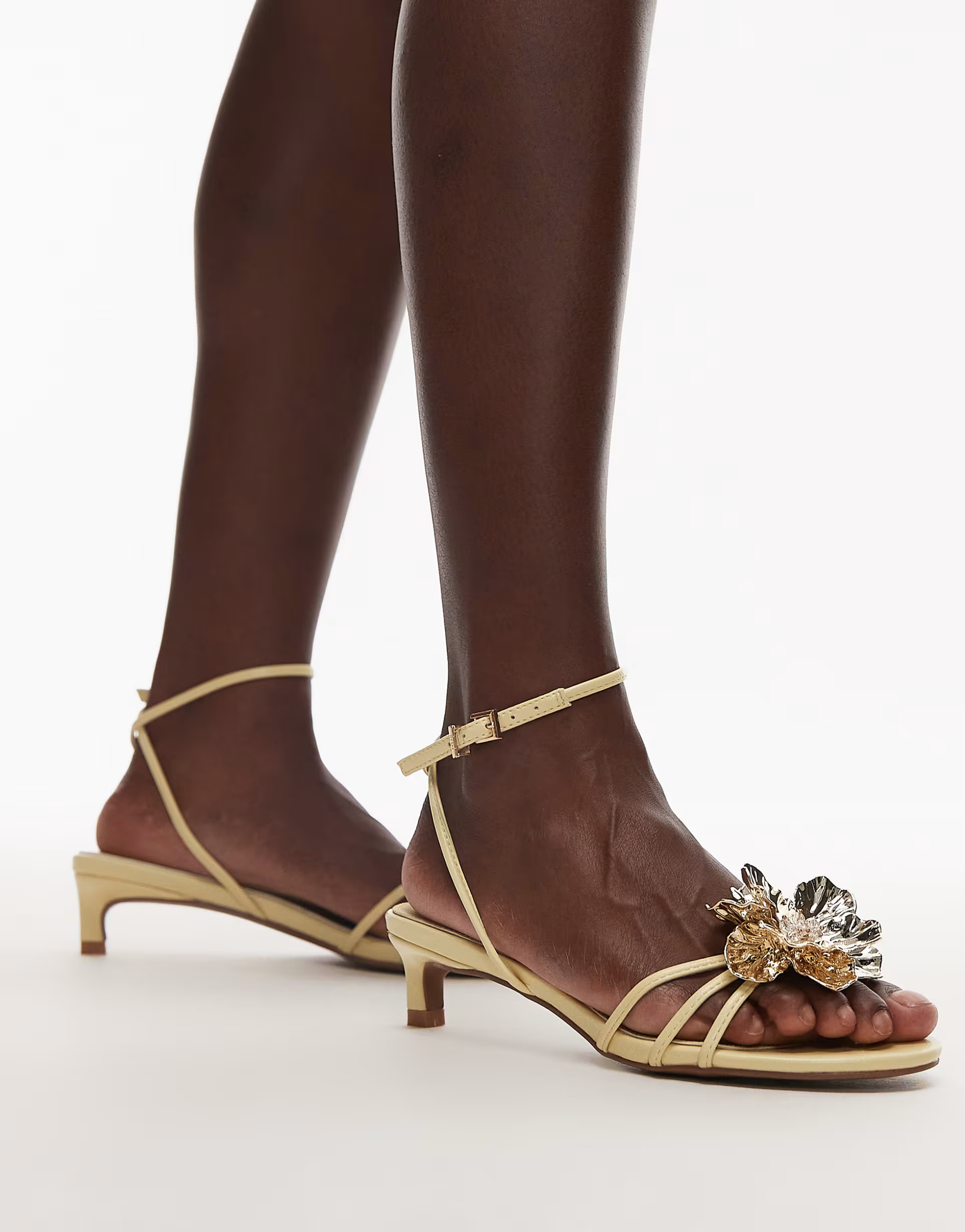 Topshop Inaya kitten heel strappy sandals with gold flower in yellow | ASOS | ASOS (Global)