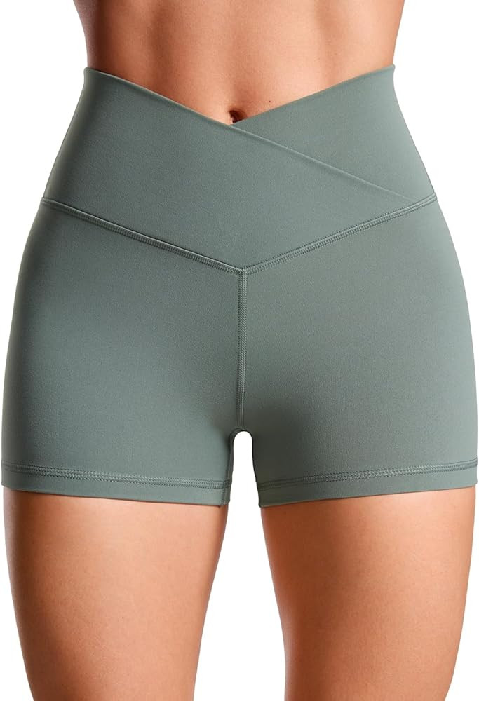 CRZ YOGA Womens Butterluxe Crossover Biker Shorts 3 Inches - Criss Cross High Waisted Workout Yog... | Amazon (US)