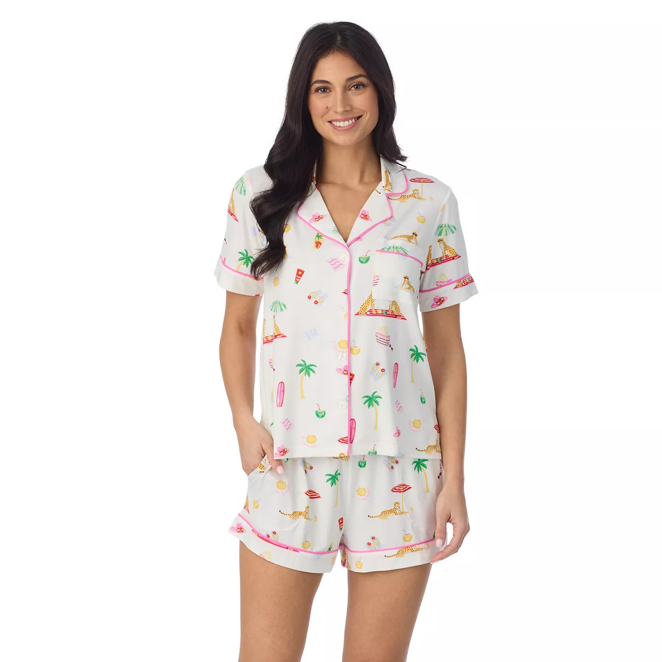 Women's Beauty Sleep Social Cozy Short Sleeve Pajama Top & Pajama Boxers Set | Kohl's