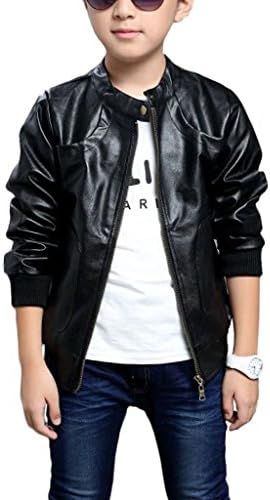 Chinaface Boy's Trendy Stand-Collar PU Leather Spring Moto Jacket Black | Amazon (US)
