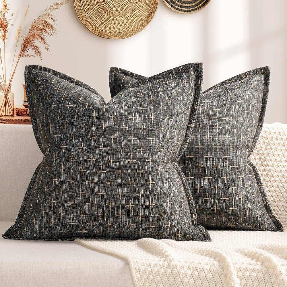 ZWJD Pillow Covers 18x18 Set of 2 Soft Polyester Textured Pillow Covers with Stylish Flange Edge ... | Amazon (US)
