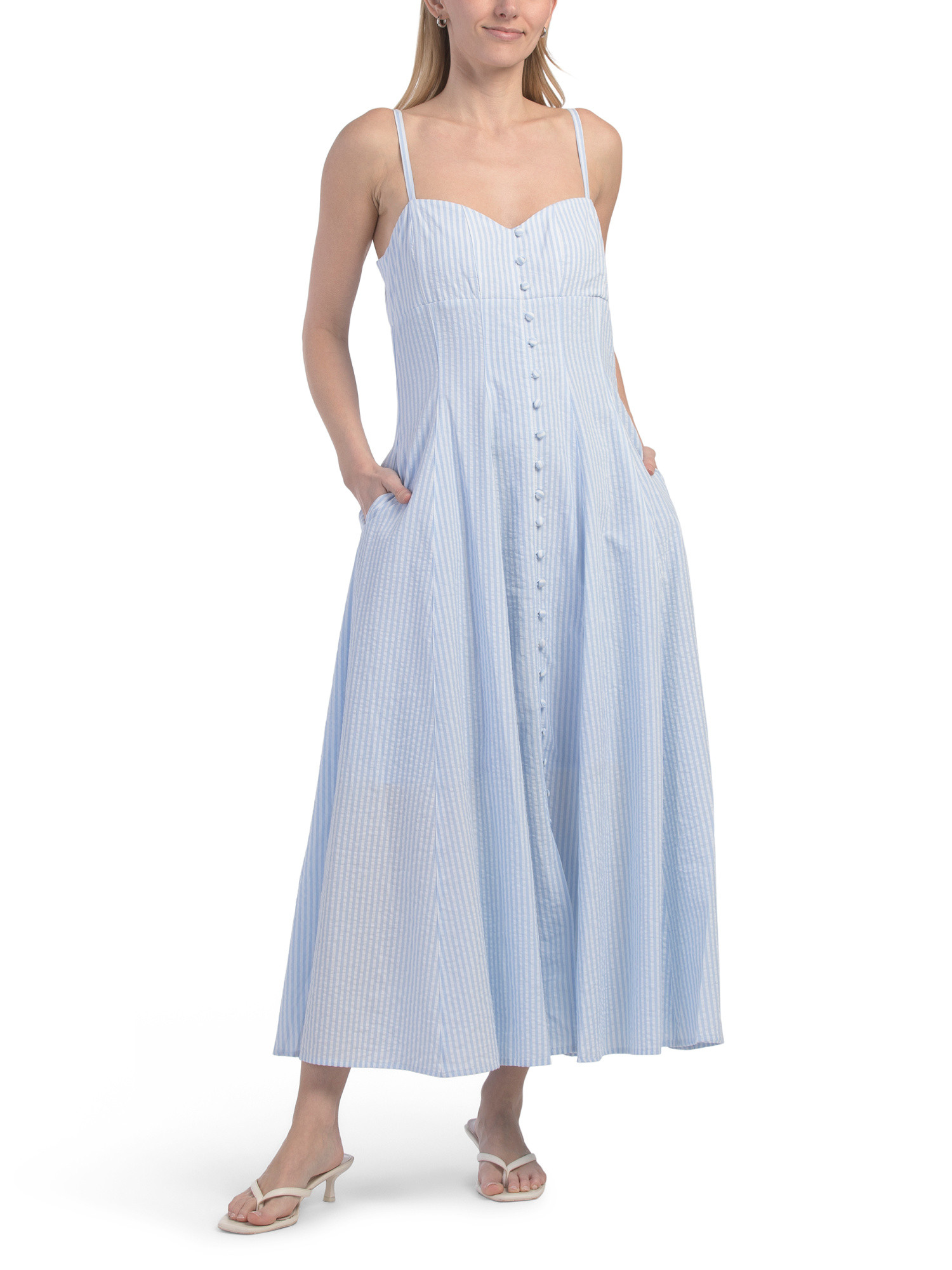 Button Down Seersucker Maxi Dress | TJ Maxx