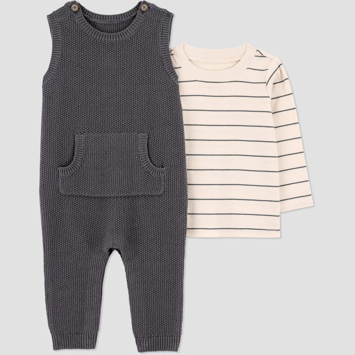Carter's Just One You® Baby Boys' 2pc Striped Long Sleeve T-Shirt and Overalls Set - Gray | Target