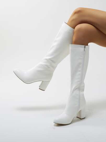 Minimalist Side Zipper Chunky Heeled Classic Boots | SHEIN