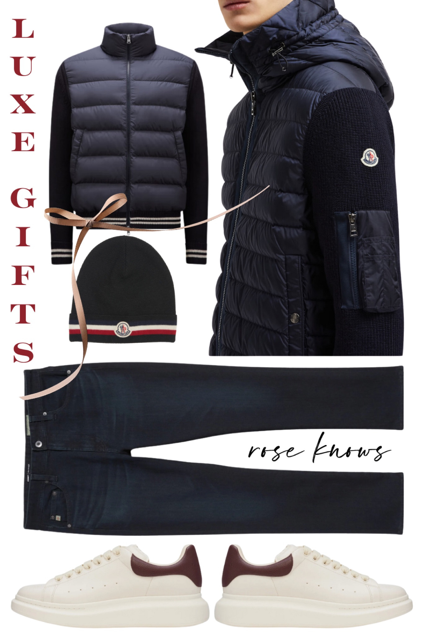 Luxe Gifts for Men 

Moncler 
Dark jeans for men 
Sneakers for men 

#LTKGiftGuide #LTKMens #LTKTravel