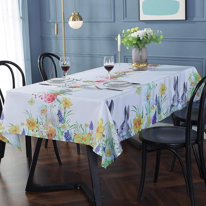 Easter Tablecloth Wrinkle Free and Stain Resistant Rectangle Fabric Table Cover Spring Flowers Ta... | Amazon (US)