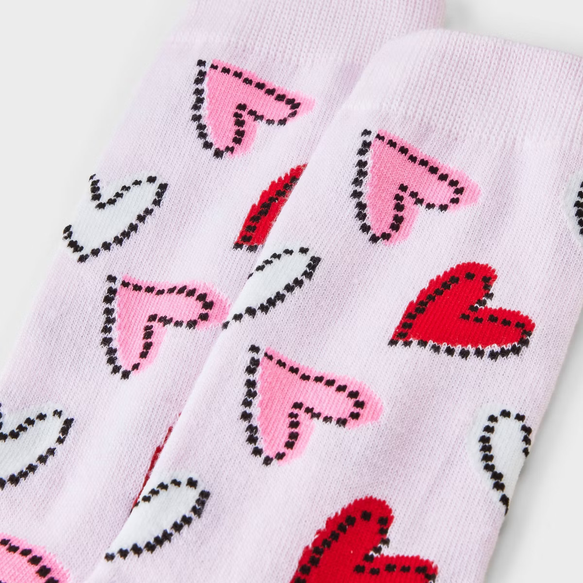 Women's Drawn Hearts Valentine's Day Crew Socks - Pink 4-10 | Target