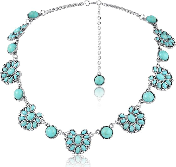 Bonuci Turquoise Collar Necklace Long Necklaces for Women Western Jewelry Silver Boho Jewelry Pen... | Amazon (US)