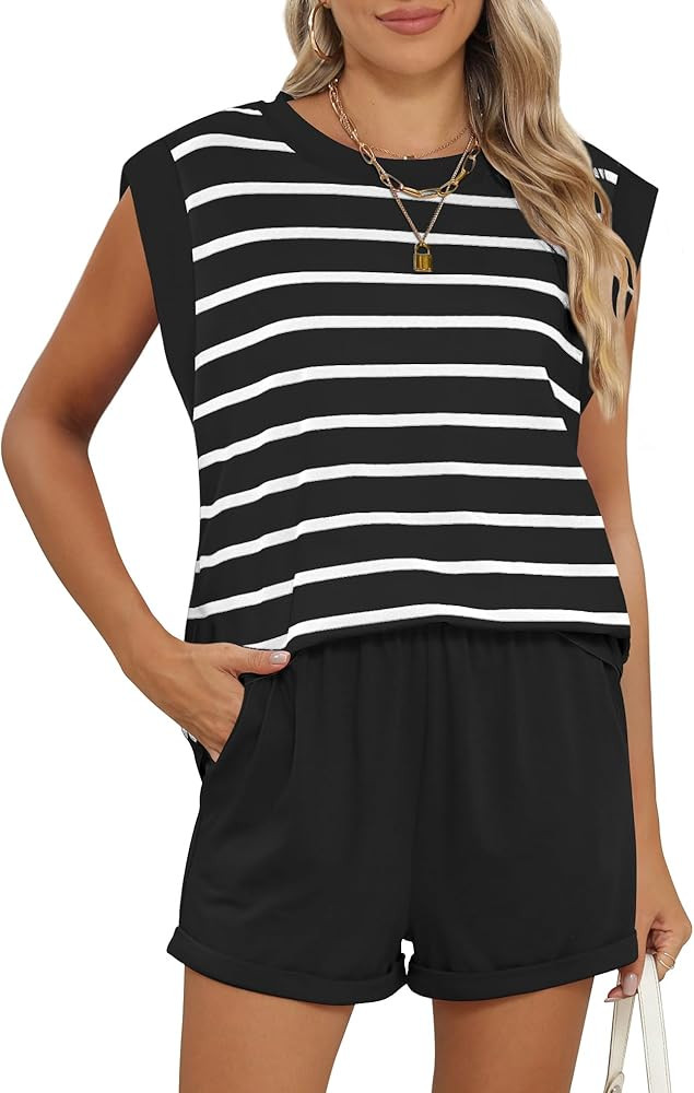 RUBZOOF 2 Piece Outfits for Women Lightweight Matching Lounge Sets Cap Sleeve Top and Elastic Wai... | Amazon (US)
