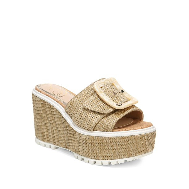 SAM EDELMAN Womens Beige 2" Platform Buckle Accent Lug Sole Livi Round Toe Wedge Slip On Leather ... | Walmart (US)