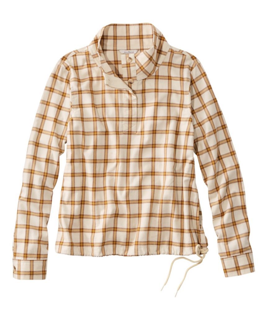 Women's Signature Brushed Cotton Mockneck Shirt, Pattern Tan Small | L.L. Bean