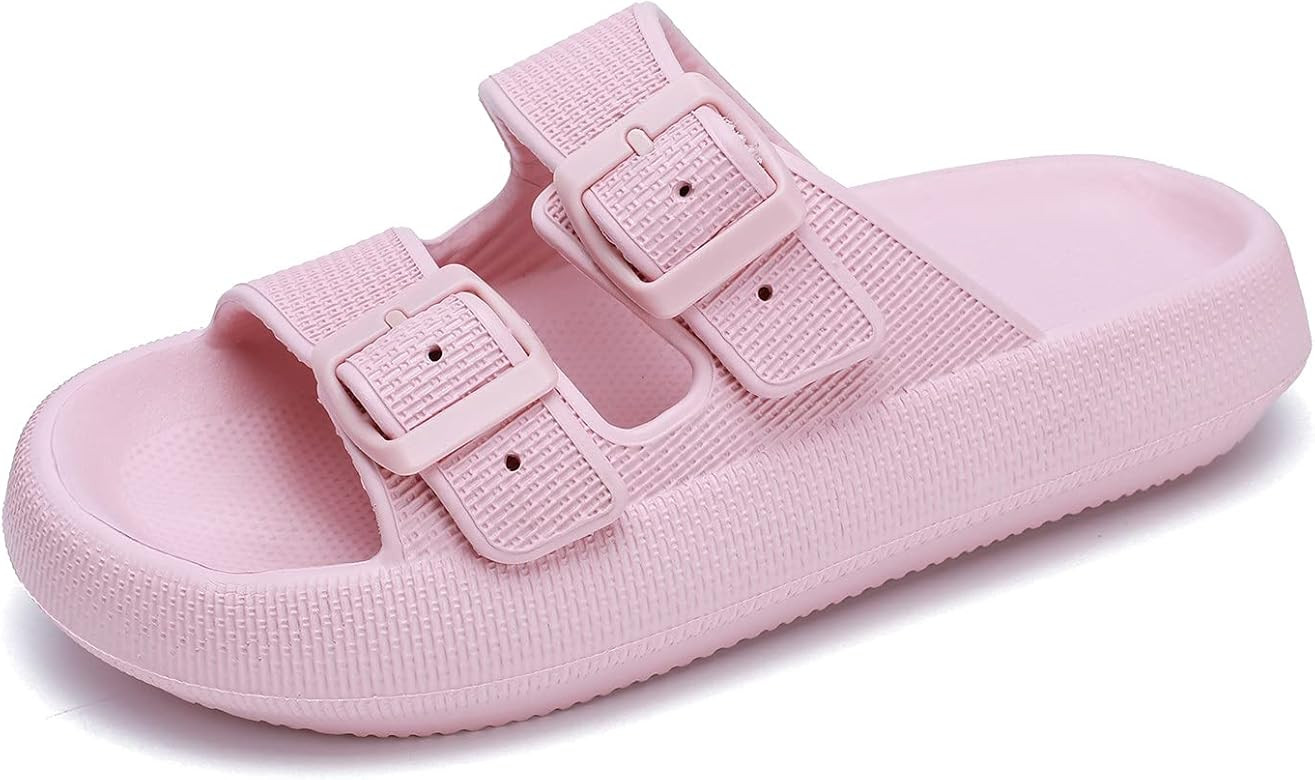Women Men Cushioned Cloud slide Slippers Bathroom Shower Massage Spa Double Buckle Pool Beach Sandal | Amazon (US)