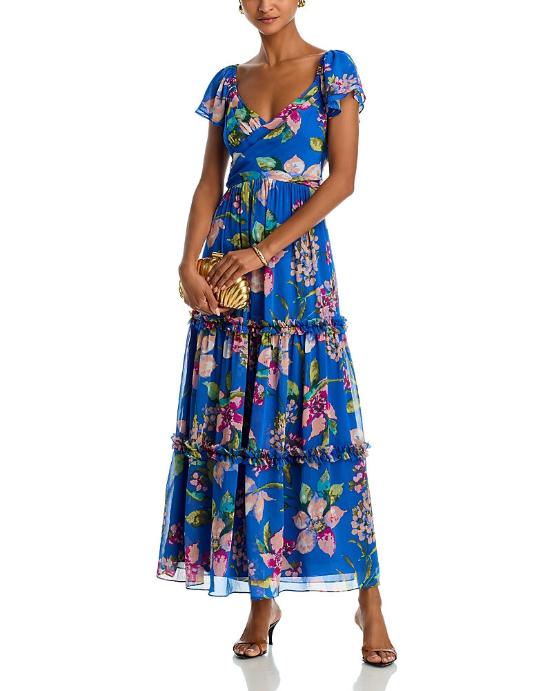 Aqua Floral Chiffon Flutter Sleeve Maxi Dress - Exclusive | Bloomingdale's (US)