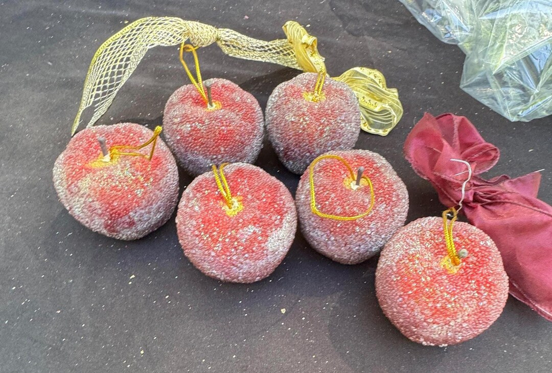 Large Lot of Vintage Holiday Heavy Sugared Sparkling APPLE Christmas Fruit Tree Ornaments - Etsy | Etsy (US)