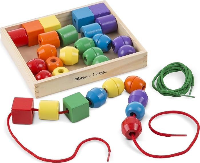 Melissa & Doug Primary Lacing Beads - Educational Toy with 30 Wooden Beads and 2 Laces for Toddle... | Amazon (US)