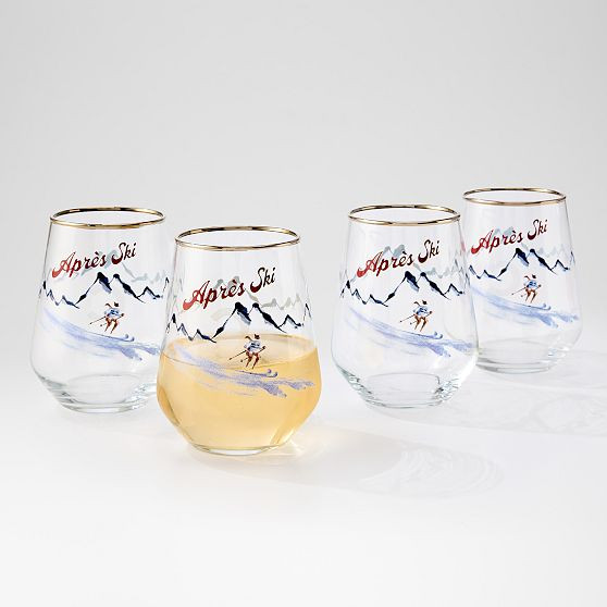 Ski Chalet Stemless Wine Glasses, Set of 4 | Mark and Graham
