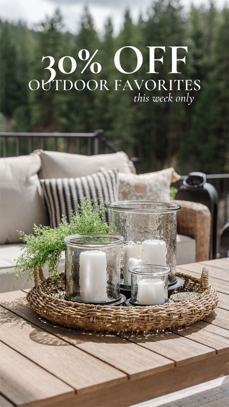 Shop my outdoor decor! These glass hurricanes are an amazing dupe to the pottery barn ones & way more affordable! Love that the base is separate from the glass so you can style them with or without! 👌🏼 

Outdoor decor, coffee table decor, glass hurricanes, tray, outdoor coffee table, outdoor sofa, outdoor pillows, patio furniture, outdoor furniture, target, designer dupe, outdoor rug 

#LTKSaleAlert #LTKSeasonal #LTKHome