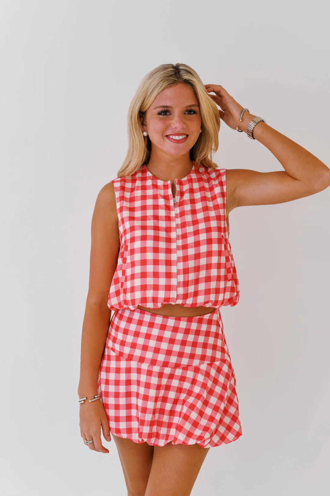 Presley Bubble Gingham Set - Red/White | Fancyd Boutiqe