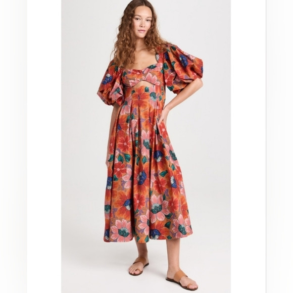 Farm Rio Orange Marias Floral Cut-Out Midi Dress | Poshmark