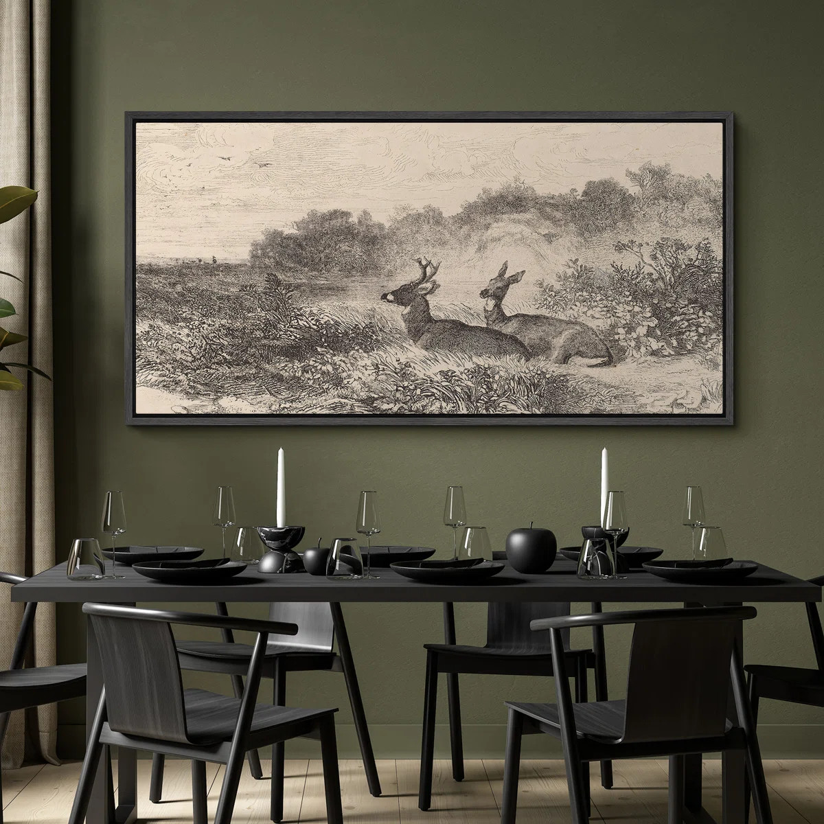 Vintage Style Deer in Field Sketch Modern Art | Wayfair North America