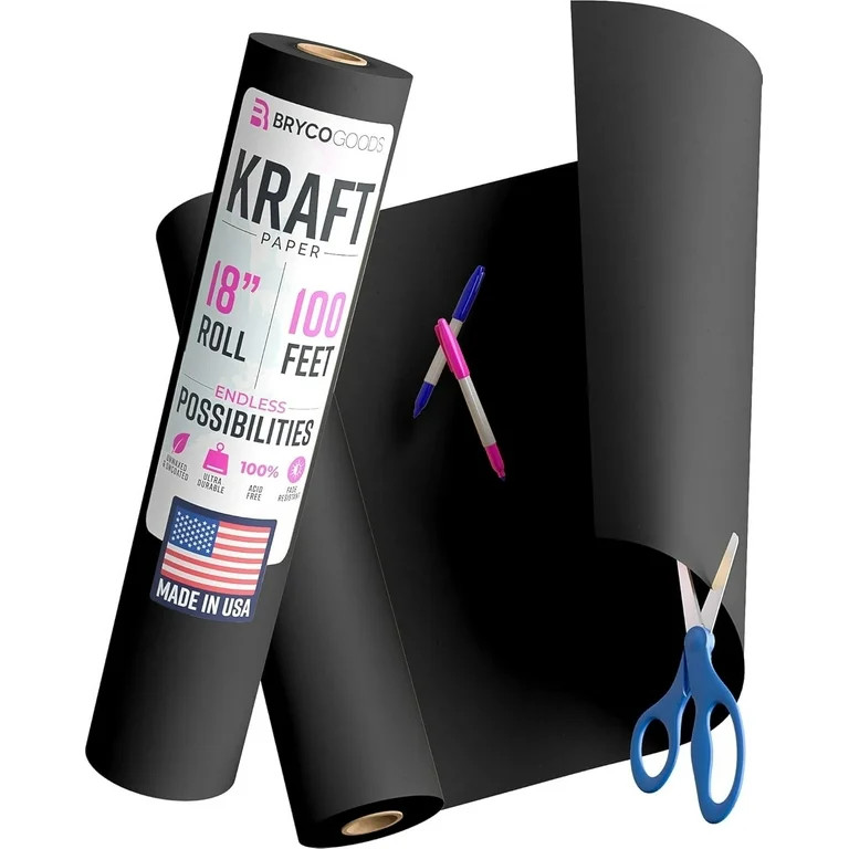Bryco Goods Black Kraft Paper Roll - 18 Inch x 100 Feet - USA Made - Wrapping Paper for Packaging... | Walmart (US)