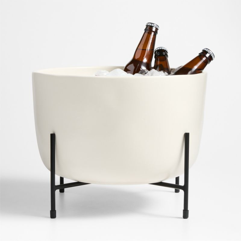 Bristol Ceramic Beverage Tub with Black Iron Stand | Crate & Barrel