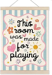 HUGANE Boho Kids Playroom Wall Art Poster Hanger Frame, Blue Striped Colorful Canvas Pictures Pri... | Amazon (US)