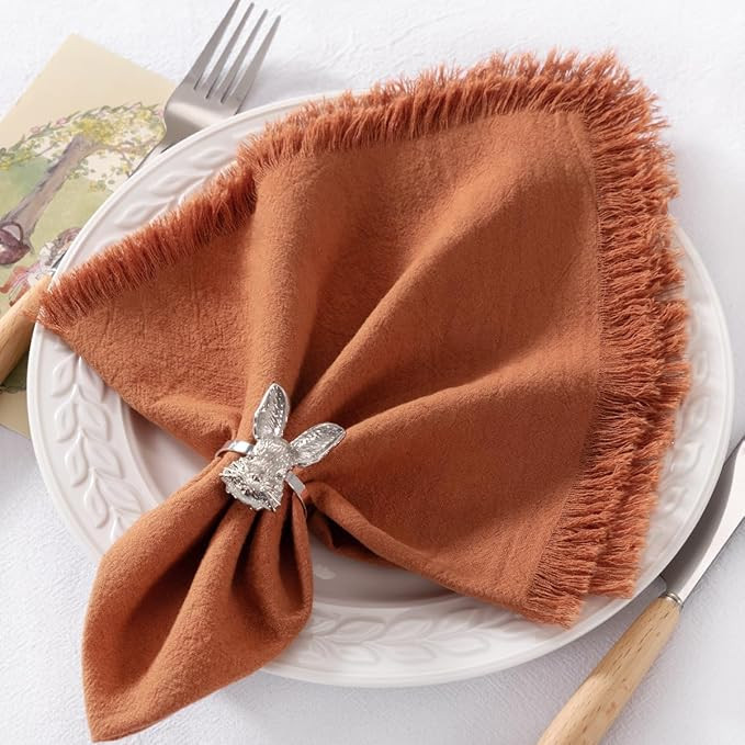 6 Pack Terracotta Fall Cloth Napkins Set of 6 Thanksgiving Burnt Orange Cotton Linen Napkins with... | Amazon (US)