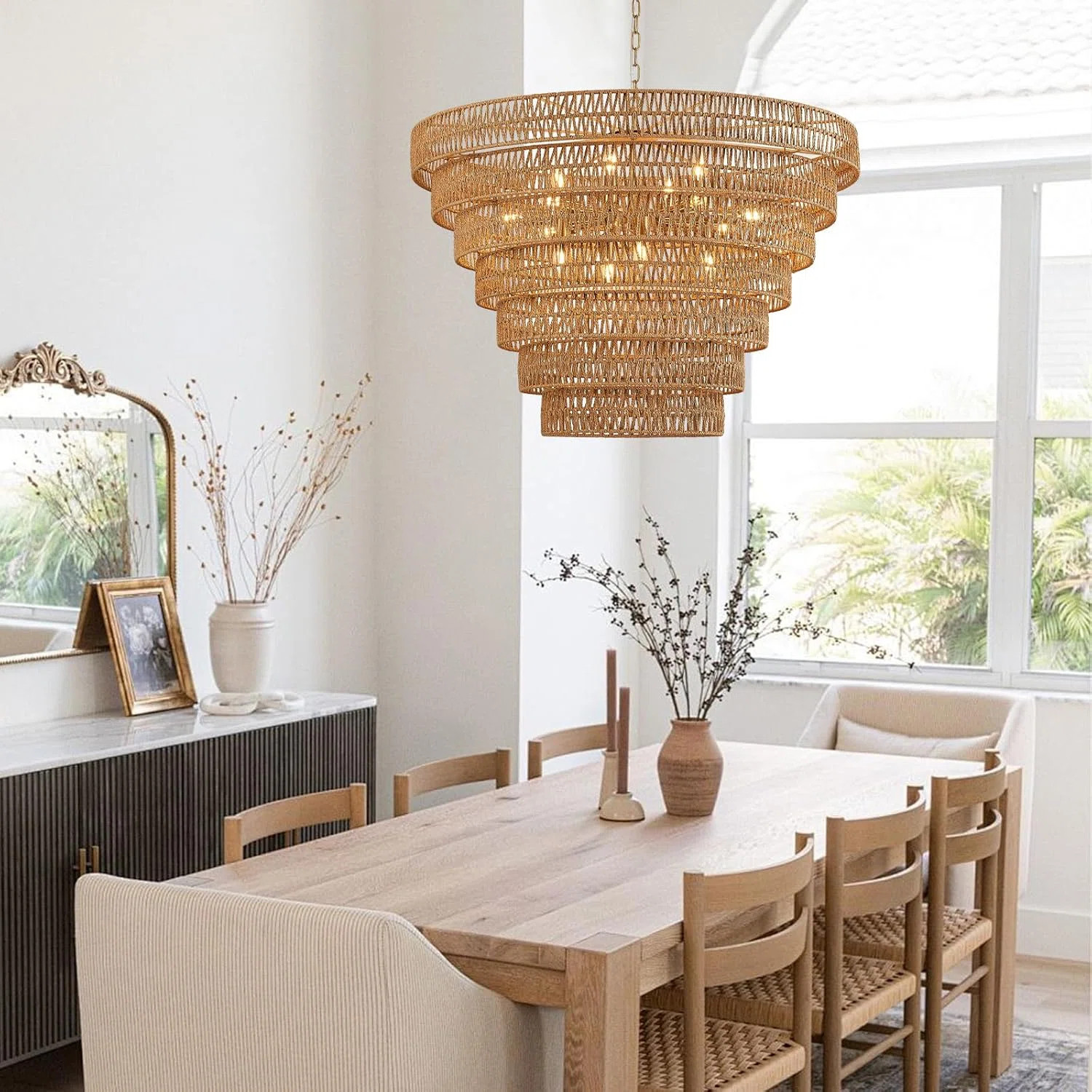 Hand-Woven Rattan Chandelier With 15 Lights - Vintage Boho Farmhouse Style Drum Wicker Light Fixt... | Wayfair North America