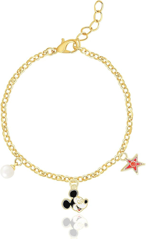 Disney Women’s Charm Bracelets – Mickey Mouse and Minnie Mouse Flash-Plated Bracelets, 6.5" +... | Amazon (US)
