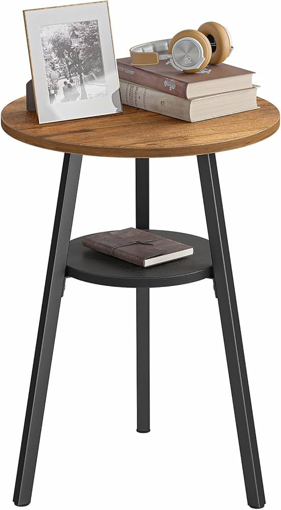 CubiCubi Round End Table, Side Table with Wooden Shelves, 2-Tier Rustic Vintage Table for Living ... | Amazon (US)